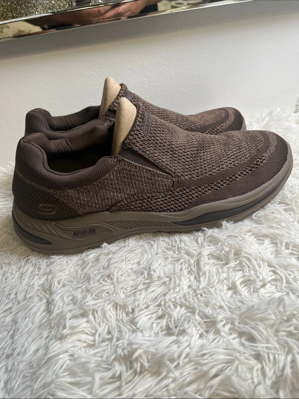 Skechers Men's Dark Brown Knit Slip-On Casual Loafers